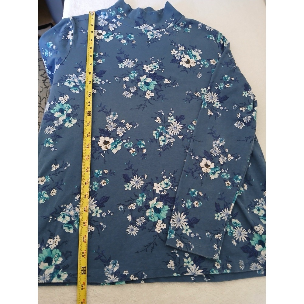 Croft & Barrow Women Size XL Blue Floralโ Mock Neck Long Sleeve Cotton Pullover - Picture 9 of 15